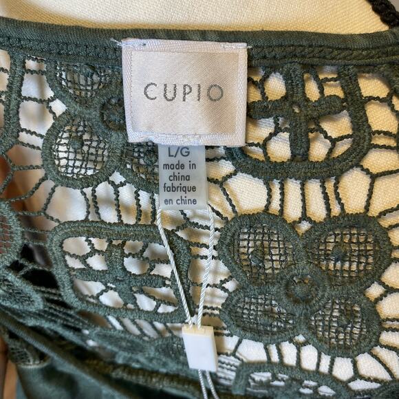 Cupio Dusty Sage Embroidered Back Slit Tank Top Shirt Size Large Womens - Picture 8 of 11